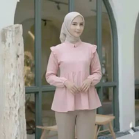 Amanda Blouse Ruffle Wanita Elegant Kemeja Linen Premium/ Atasan wanita hijab Lengan Panjang warna X