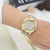 MICHAEL KORS 經典MK水鑽鑲面不繡鋼皮革錶帶手錶 40mm(金)