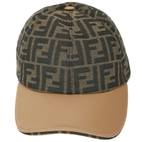 FENDI FF老花帆布羊皮飾邊棒球帽(棕色)