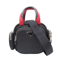 【二手名牌BRAND OFF】PRADA 普拉達 黑色尼龍 紅色牛皮 兩用包