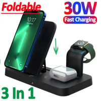 30W 3 in 1 Wireless Charger Stand For iPhone 12 13 14 Pro Max Mini Apple Watch Airpods Foldable Fast Charging Docking Station
