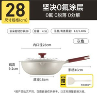 內地直送 - 炊大皇無氟塗層不粘鍋|炒鍋|家用聚油不沾鍋|燃氣電磁爐用鈦鍋|炒菜鍋|【灰色28CM 帶鍋蓋 0塗層】超輕 有鈦耐磨 人用（平行進口）