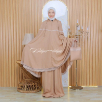 MUKENA DEWASA ZOYA 2in1resleting kalung renda love Katun polymikro premium