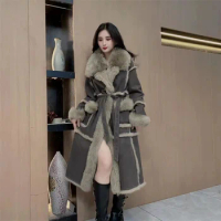 Fur Wool Wool Lin Fur and Fur Integrated Coat For Women in 2023 Winter New Loose Fitting New Fur Medium Length Women's Coat For