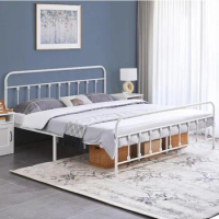 King Size Victorian Style Metal Bed Frame with Headboard/Mattress Foundation/No Box Spring Needed/Under Bed Storage/Strong Slat