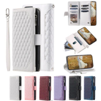 For Oppo A11k Fashion Small Fragrance Zipper Wallet Leather Case Flip Cover Multi Card Slots Cover Folio with Wrist Strap