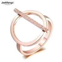 JeeMango OL Design Fashion Stainless Steel Ring Rose Gold Color Geometric Engagement Wedding Ring For Women Girl Jewelry JR19008
