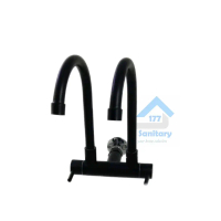 Kran sink stainless 304 angsa double HITAM 222-Keran air bak cuci piring stenlis dua cabang /G17