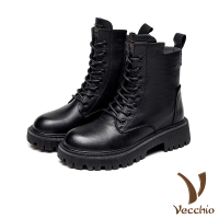 【Vecchio】真皮馬丁靴/全真皮頭層牛皮帥氣經典時尚馬丁靴(黑)