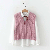 PROMO Set Rompi Vest Cable Rajut Dewasa Dan Kemeja Putih Wanita Dewasa dan Remaja Panjang