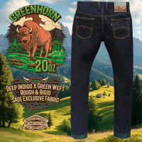 Celana sage denim Greenhorn 20oz Unsanforized Deep Indigo x Jade Green Jeans