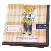 RALPH LAUREN POLO 經典正方格品牌小熊LOGO圖騰帕領巾(咖啡系格紋/53CM)