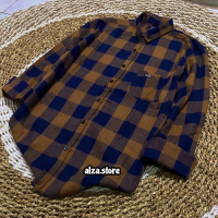 Kemeja Flanel Lengan Panjang Kotak-Kotak Unisex Pria dan Wanita