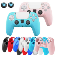 Silicone Protective Skin Cover Shell for Playstation 5 PS5 Controller Anti-Slip Rubber Case with 2 Thumb Grips Accessories Set