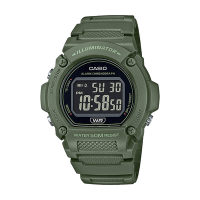 CASIO卡西歐 數位/指針 復古圓型 黑色反轉錶面 軍綠 數位顯示系列 W-219HC-3B_47.1mm