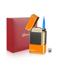 Cigar Lighter Torch Jet Blue Flame Refillable Butane Gas Flintstone Lighter with Cigar Punch Cigar Accessories for Cigars