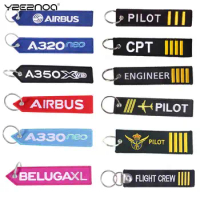 AIRBUS Keychain Motorcycle Car Embroider Key Ring A320 Aviation Key Ring Chain For Aviation Gift Strap Lanyard For Bag Zipper