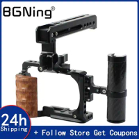 Camera Cage for Sony ZV-E10 with Side Wooden Hand Grip Aluminum Top handle for Sony ZV E10 Vlogging Video Rig Film Making System