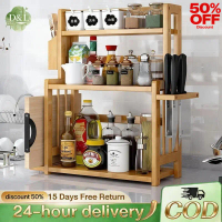DR.LIFE Bamboo Kitchen Seasoning Rack, Multifunctional Spice Organizer with Knife Holder & Tool Hook