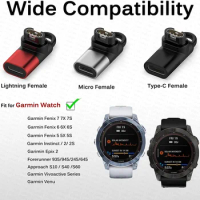 Micro USB/Type-C/IOS Charging Adapter Power Charger Cable Connector For Garmin Fenix 7/6/5 instinct 2S Venu 2 plus Smart Watch