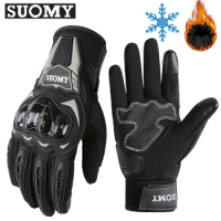 Suomy Winter Motorcycle Gloves Touchscreen Motocross Warm Gloves Non-Slip Long Moto Gloves PVC Hard Shell Protection Waterproof