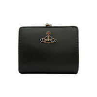 【Vivienne Westwood】皮革金口對折短夾 黑色(51010051-L002W-LA)