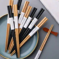 1/5Pairs Wooden Chopsticks Hexagonal Japanese Sushi Fast Food Noodles Chop Sticks Kitchen Tableware Chinese Cutlery