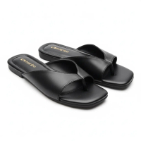 Sandal Jepit Wanita Flat Warna Hitam Bantalan Empuk Sol Rubber Non Slip Flat 37-42 - Avenlee MSE01