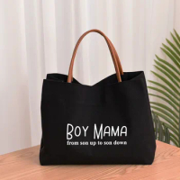 Boy Mama Tote Bag Women Lady Canvas New Mom Grandma Nana Mimi Gigi Gifts for Mother's Day Baby Shower Beach Travel Customize