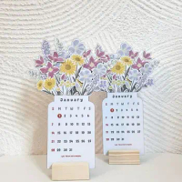 2024 Bloomy Flowers Desk Calendar Creative Floral Desk Calendar Pretty Floral Desk Decor Series Wooden Planner Calendar