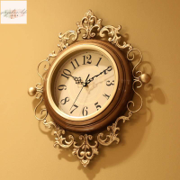 美式花紋 復古 藝術時鐘 手工彩繪 靜音掛鐘 石英鐘錶 歐式掛鐘 客廳 家用 掛錶 牆壁裝飾掛鐘