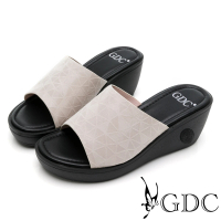 【GDC】真皮幾何簡約百搭春夏楔型厚底拖鞋-米色(112393-10)