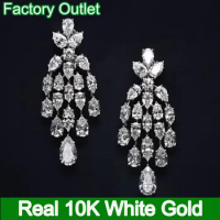 Custom Real 10K White Gold Drop Earrings Women Marquise Water Drop Pear Moissanite Diamond Wedding Anniversary Engagement Party