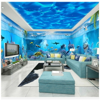 3D卡通海洋風格壁紙兒童游泳館男孩墻紙海底世界臥室餐廳主題壁畫