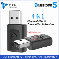 USB Bluetooth 5.0 Audio Receiver Transmitter 4 IN 1 Mini Stereo Bluetooth AUX RCA USB 3.5mm Jack For PC TV Car Wireless Adapter