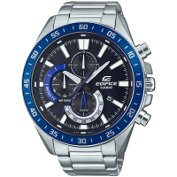 【CASIO 卡西歐】EDIFICE 經典三針三眼賽車風不鏽鋼錶-藍X黑(EFV-620D-1A2)