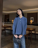 GONEGANI OFFICIAL - Knit Pullover Wanita Preppy Style & Old Money Aesthetic Polo Crop Sweater Denim