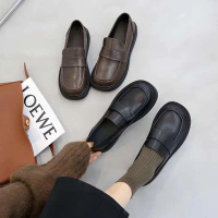 Soft-soled black leather shoes for women, new slip-on work shoes, British-style loafers, flat single