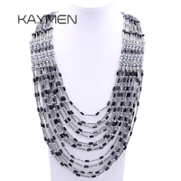 New Arrivals Luxury Crystal Multi Layers Long Chains Necklace for Girls Charm Beads Strands Statment Necklace Bijoux NK-01651