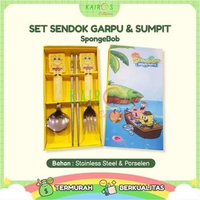 Sendok Set Makan Anak Karakter Lucu - Set Sendok Garpu & Sumpit Karakt Spongebob