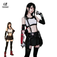 Rolecos FF VII Tifa ชุดคอสเพลย์ผู้หญิง FF7เกมรีเมคชุดคอสเพลย์ผู้หญิงฮาโลวีนเซ็กซี่ overalls กระโปรงถ