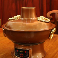 New Pure Copper Hot Pot Split Copper Pot Plug-in Electric Copper Hot Pot Yuanyang Pot Shabu Hotpot Electric Hot Pot