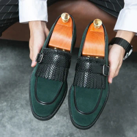 New Fashion Gentleman Two-tone Patchwork Tassels Patent Leather Shoes Male Monk Strap Wedding Casual Formal Dress Footwear