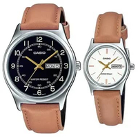 JAM COUPLE CASIO ANALOG ORIGINAL KULIT BROWN BLACK & BLACK WHITE MTP-V006L-1B3 LTP-V006L-7B2 MTP V00