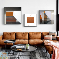 現代簡約橙色抽象客廳裝飾畫沙發背景墻畫空間延伸掛畫正方形壁畫