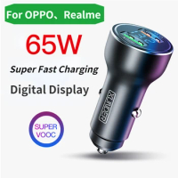 65W SUPERVOOC 2.0 Car Charger Digital Display Fast Car Charging Type-C Cable for OPPO Find X3 X2 Reno 5G Ace 2 X20 Realme X50