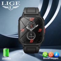 LIGE Smart Watch Men Outdoor Watches lP68 Waterproof 1.95inch Voice Bluetooth Call Smartwatch Men Health Monitor For Android lOS