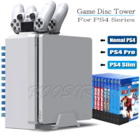 Gaming Accessories Organizer Universal Stand With 12 Game Disc Holder 2 Gamepad Charger For Playstation 4 PS4 Slim Pro Console