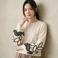 Linda Blouse Rajut Wanita Lengan Bordir Bunga Knit Premium Fit M XL Oversize Sweater Elegan Casual m