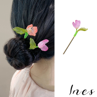【INES】鬱金香髮簪 花朵髮簪/韓國設計彩色浪漫鬱金香花朵造型髮簪(4色任選)